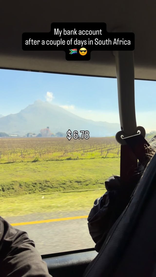 Recent Instagram post thumbnail showing a South Africa travel view.